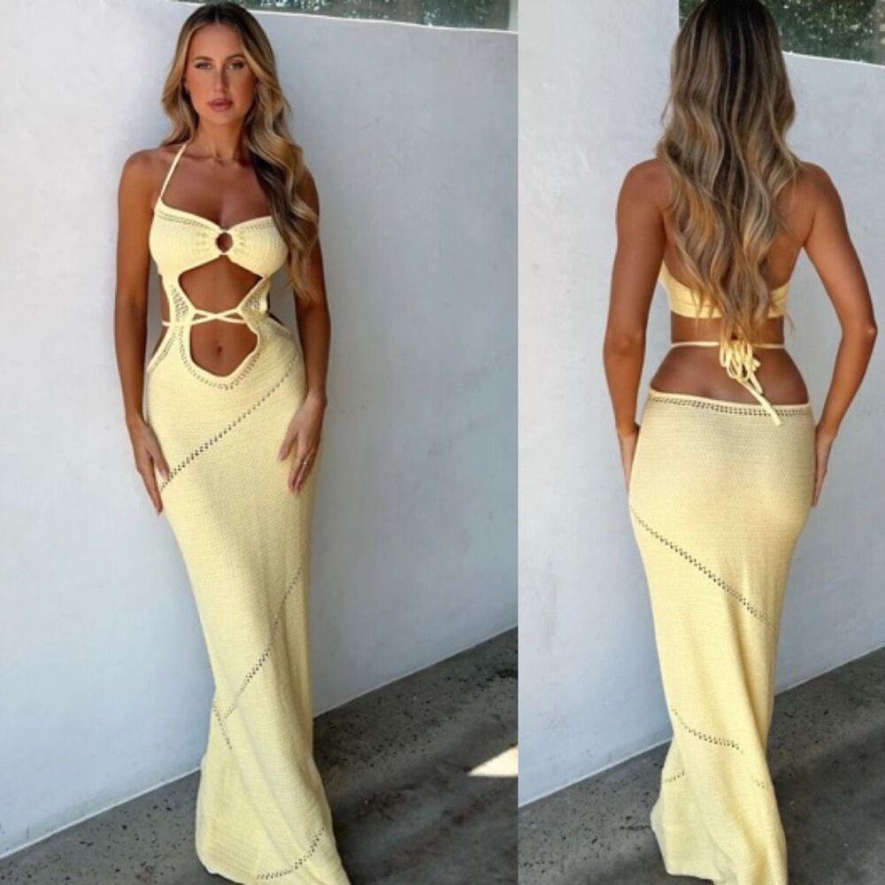Outcast Quanah Maxi Cut Out Dress Yellow Size S NWT